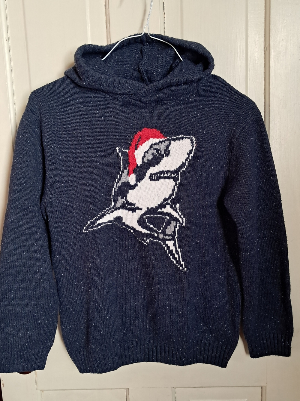 Gymboree Navy Blue Shark Hoodie Sweater with Red Accent